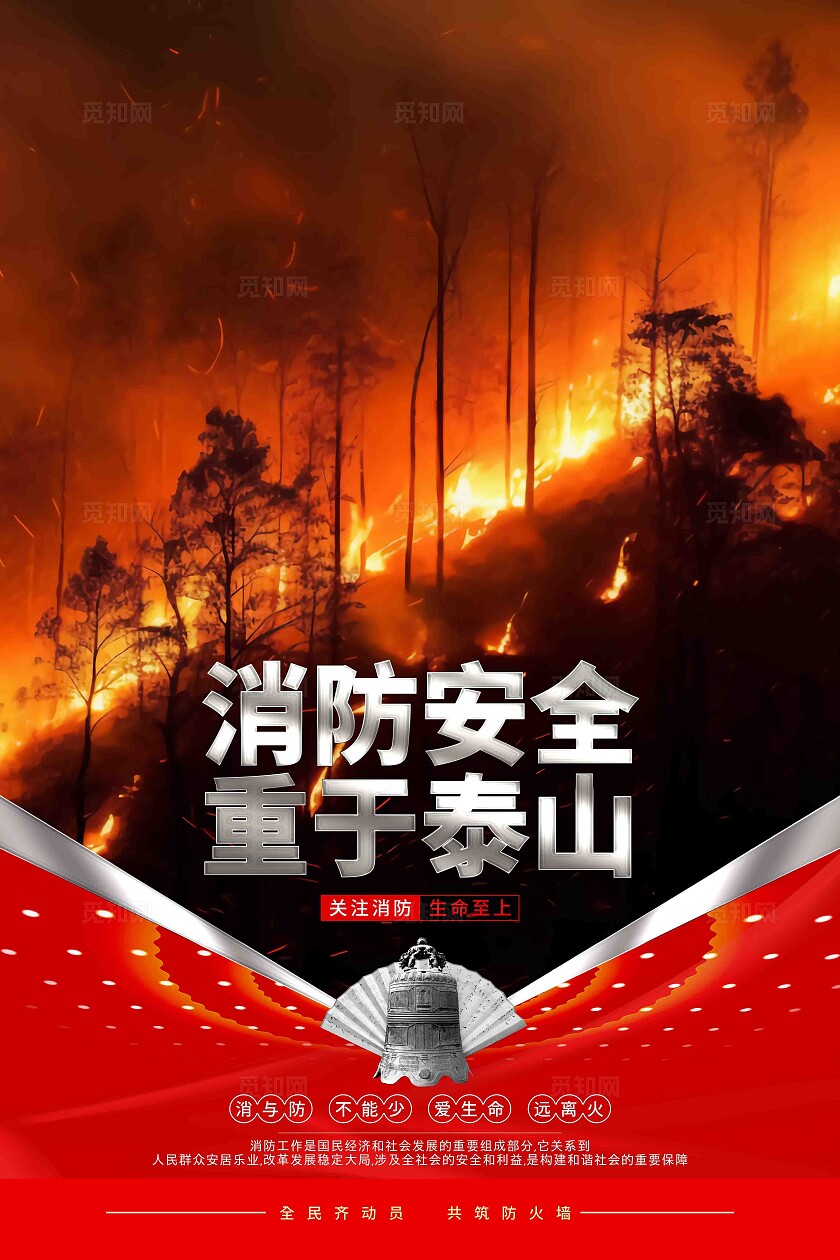 简约大气119全国消防日消防标语消防安全展板套图