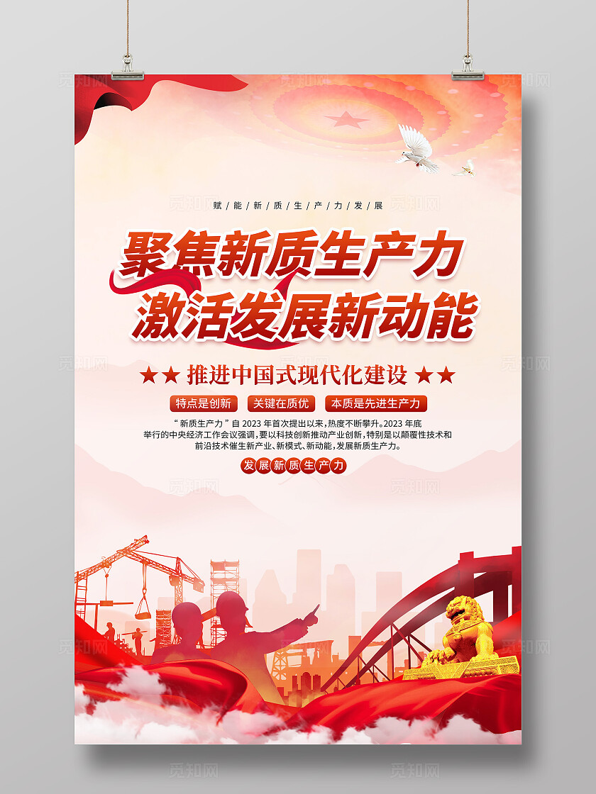 红色简约大气新质生产力宣传海报