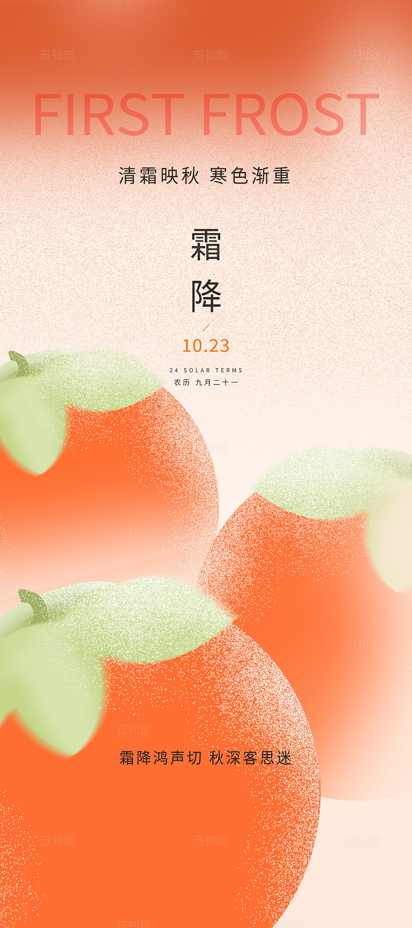 橘色简约霜降海报设计模版
