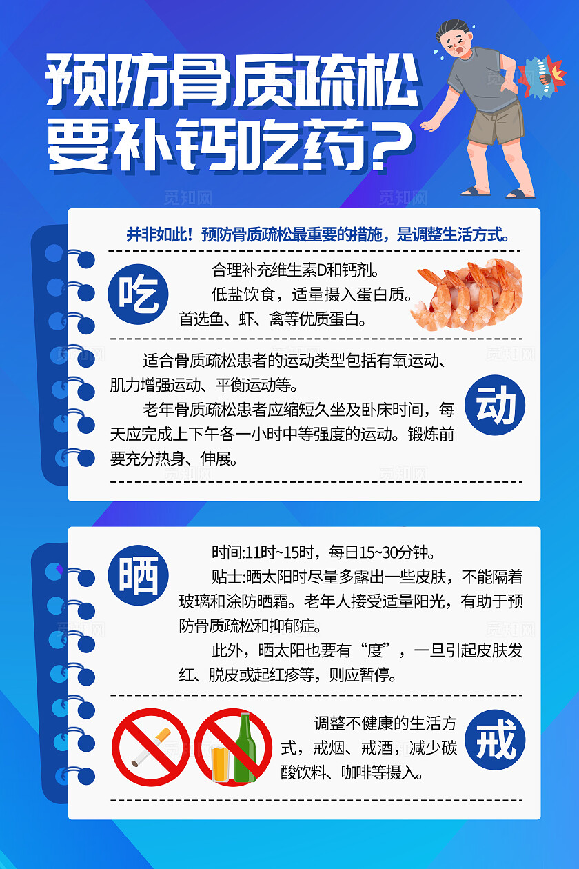 蓝色简约骨质疏松骨折疾病知识宣传海报套图背景世界骨质疏松日