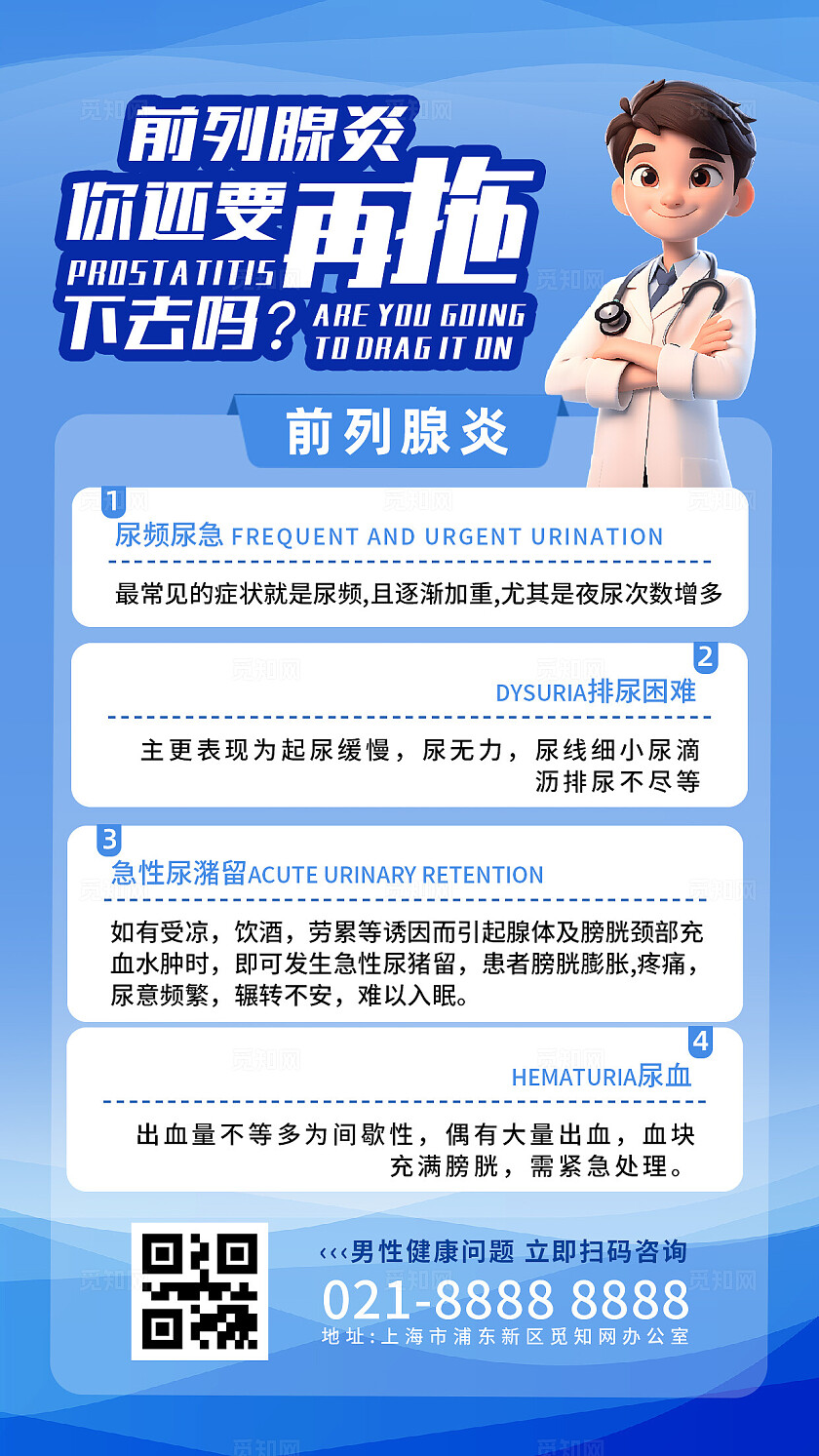 蓝色前列腺炎你还要再拖下去吗男性疾病男科检查手机海报