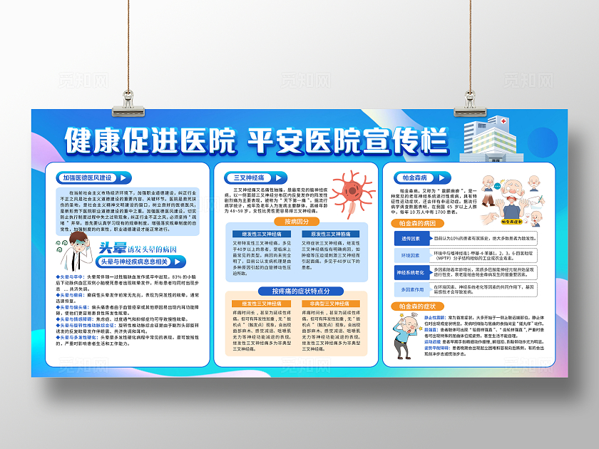 蓝色简约卡通创意平安医院宣传栏展板医院宣传栏医院文化