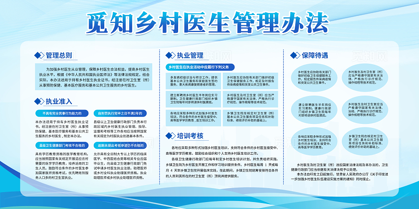 蓝色清新简约大气村医管理制度宣传栏展板村医村卫生站