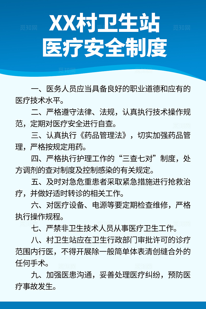 蓝色简约医院乡村卫生站科室治疗工作制度海报套图背景村医村卫生站