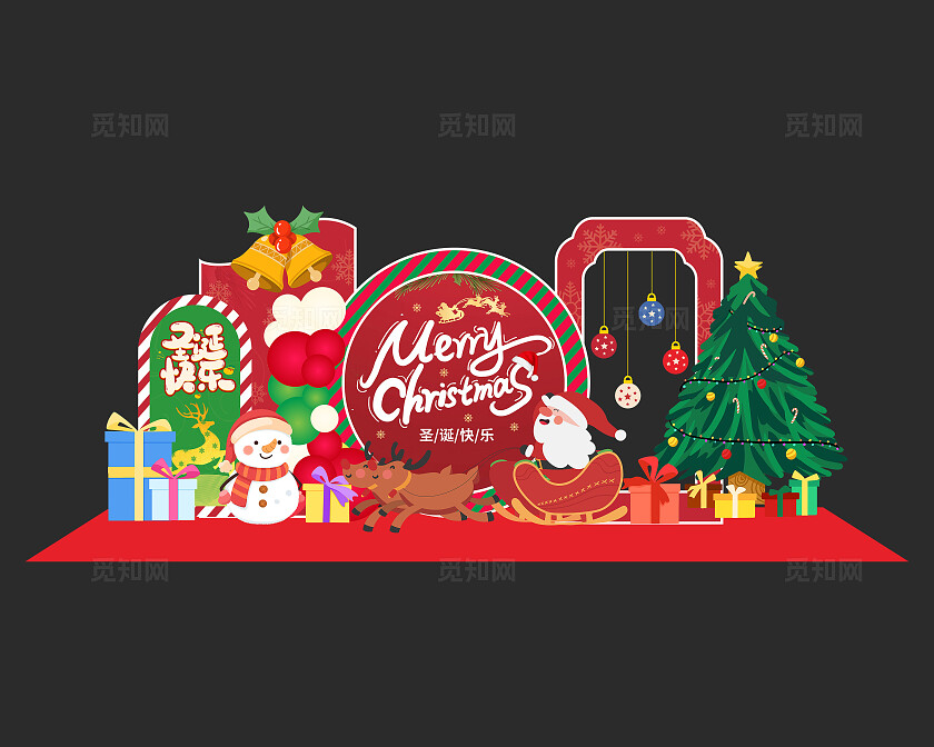 红色圣诞节美陈商城美陈节日美陈