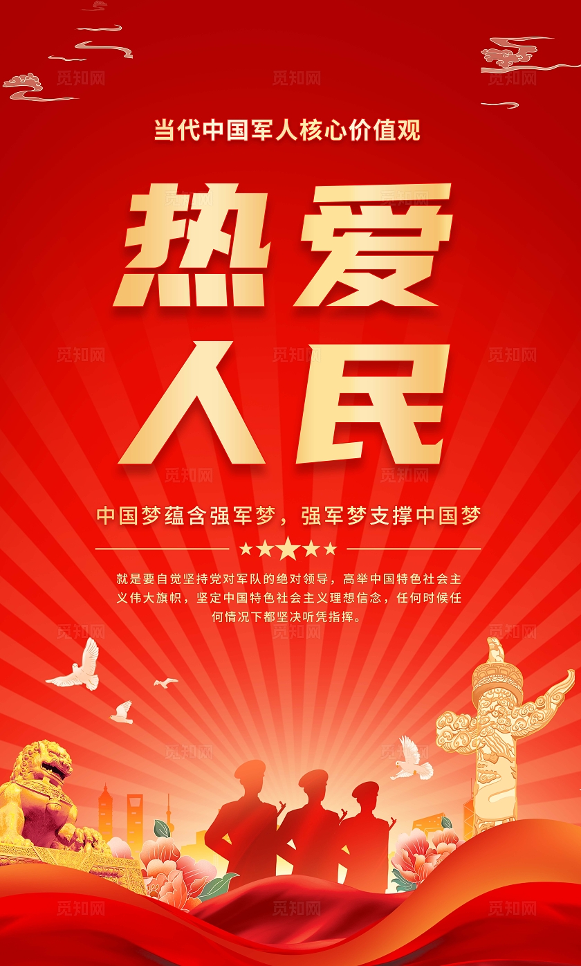 红色大气军队文化军人核心价值观套图