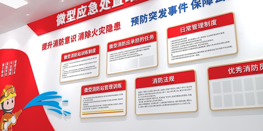 微型消防站文化墙微型应急处置站文化墙全国消防日消防月文化墙