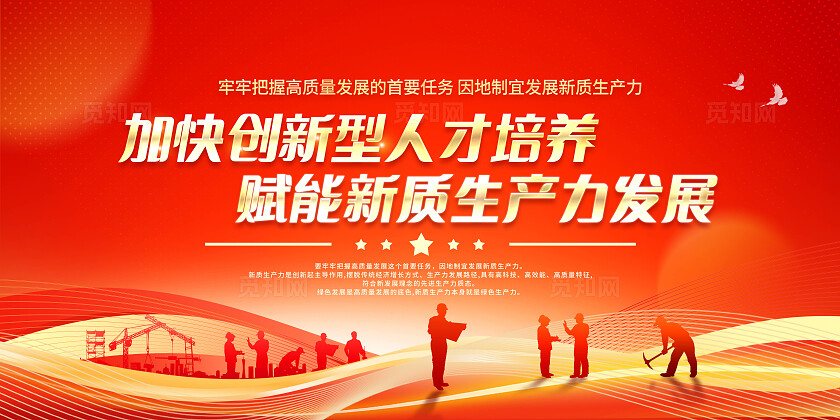 红色大气新质生产力宣传展板