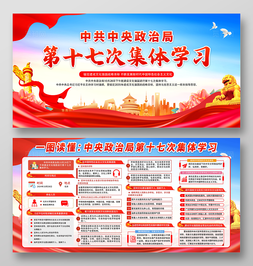 蓝色简约大气中央政治局第十七次集体学习宣传展板宣传栏