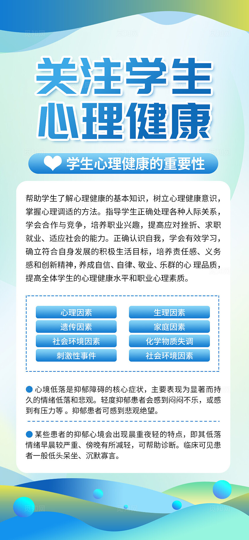 绿色清新简约校园心理咨询学生心理健康学校心理健康科普海报套图