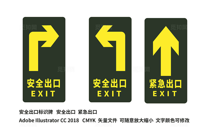 标准绿色安全出口左右箭头指示牌地贴