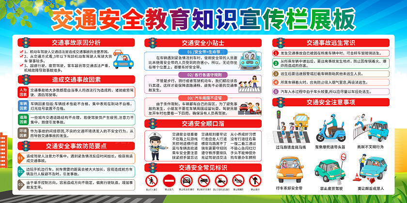 蓝色小清新交通安全文明交通安全出行知识宣传栏全国交通安全日宣传栏背景