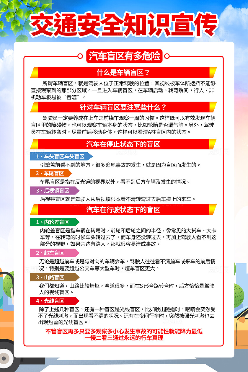 全国交通安全日蓝色卡通交通安全知识常识文明出行海报套图背景