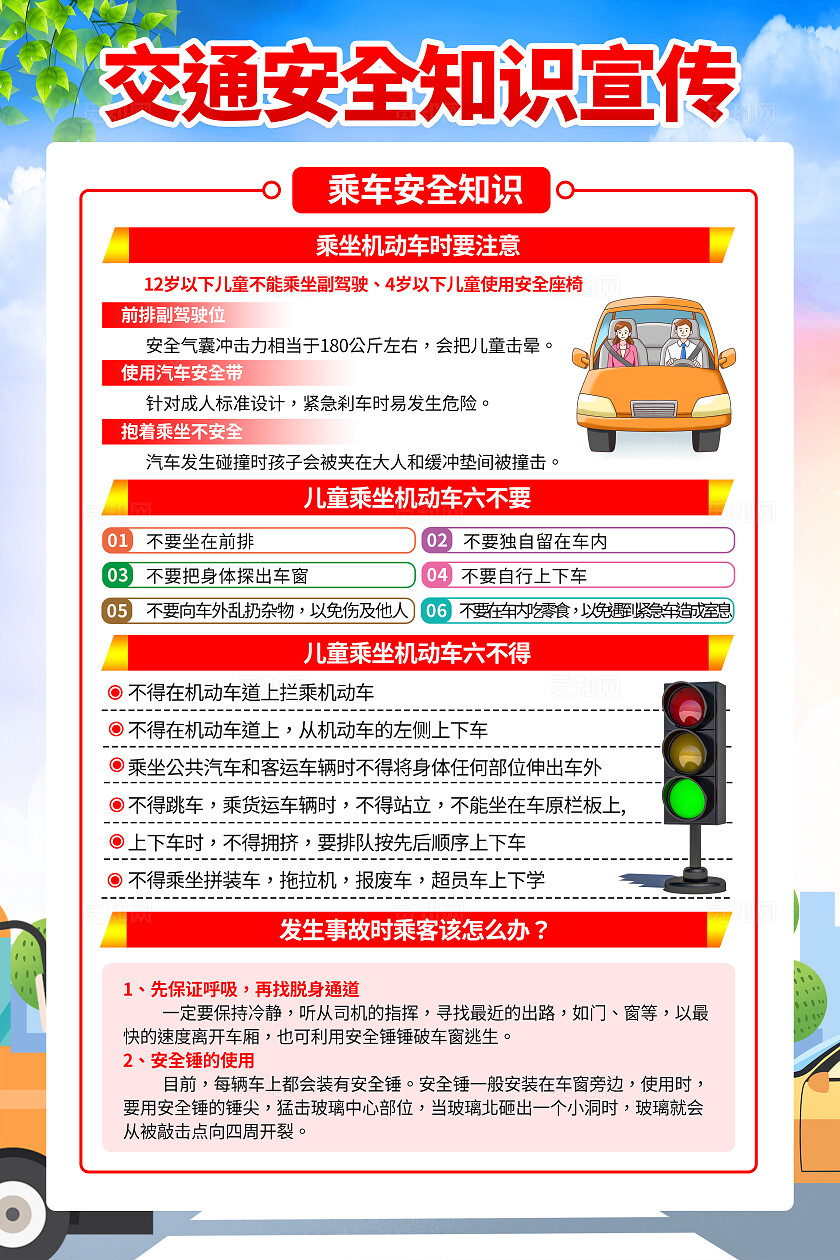 全国交通安全日蓝色卡通交通安全知识常识文明出行海报套图背景