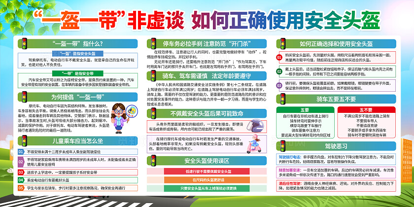 蓝色小清新文明交通安全出行一盔一带知识全国交通安全日宣传栏背景