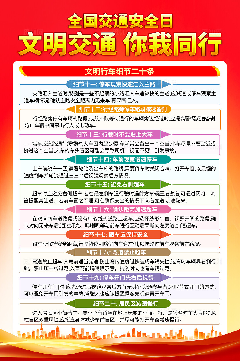 红色简约文明交通安全出行知识宣传全国交通安全日海报套图背景