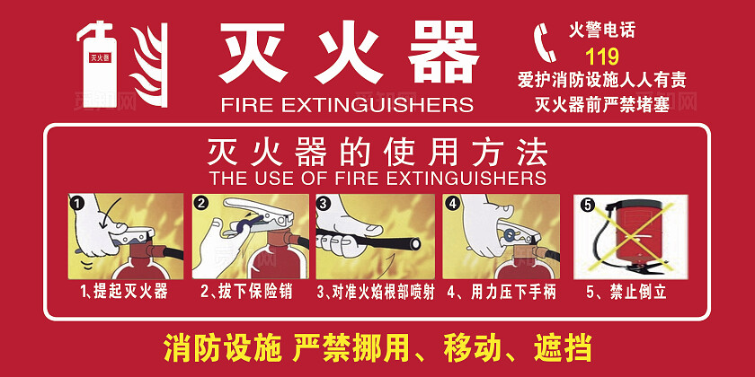 灭火器的使用方法消防器材不干胶车贴灭火器的正确使用与消防器材