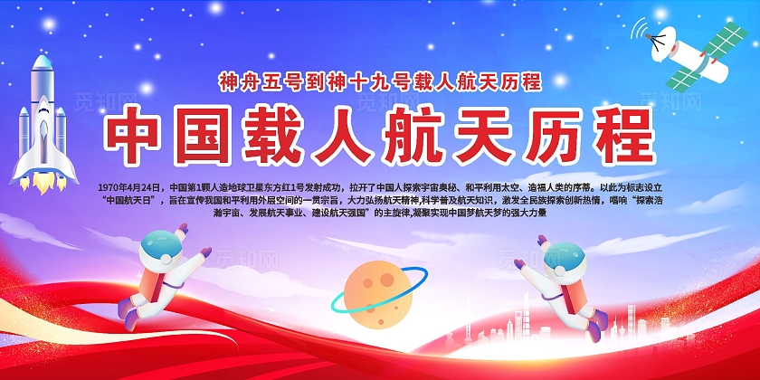 中国载人航天历程从神五到神十九宣传展板