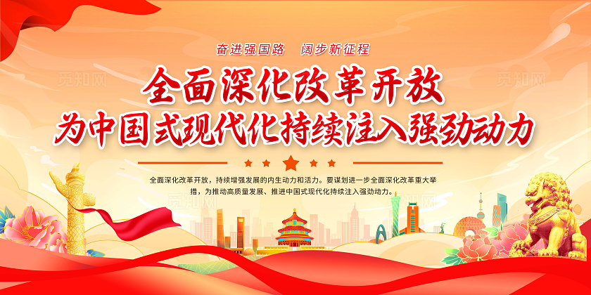 红色大气全面深化改革展板