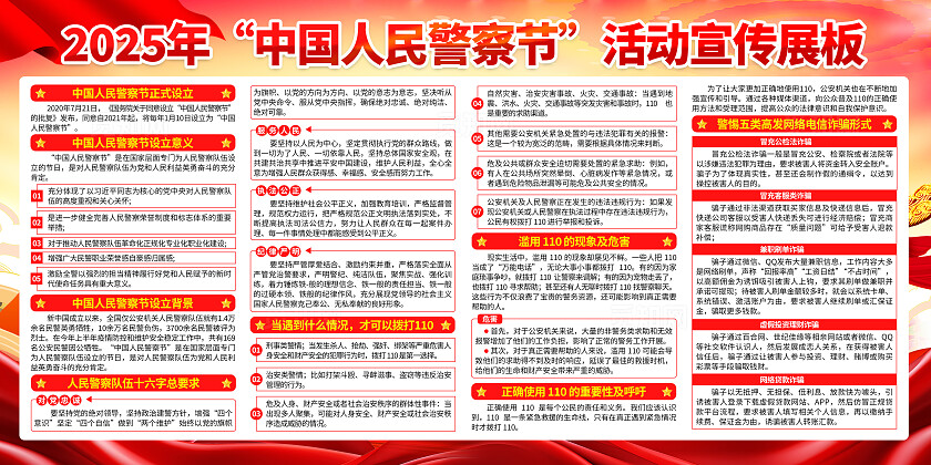 红黄色简约中国人民警察节警察知识宣传栏背景