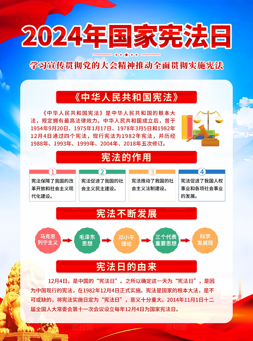 蓝色简约大气2024年国家宪法日宣传知识宣传单设计