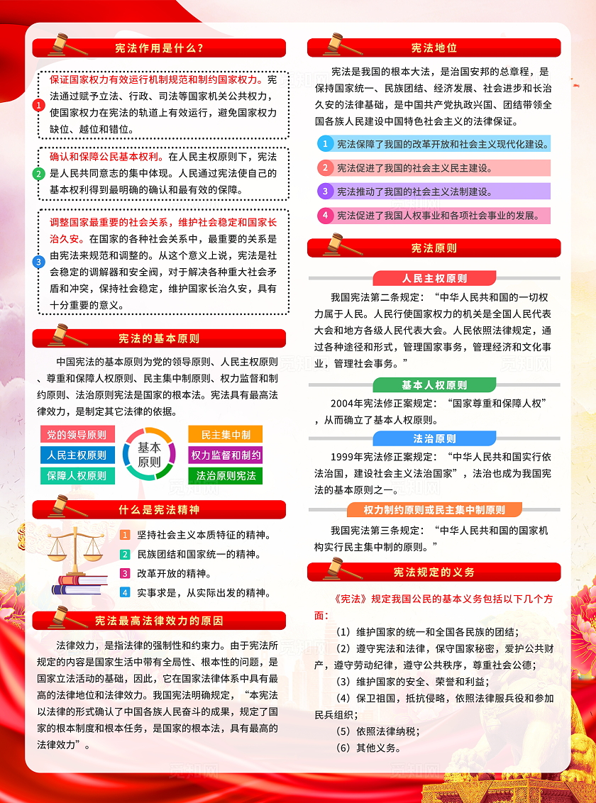 红色简约中国风2024年国家宪法日宣传知识宣传单设计