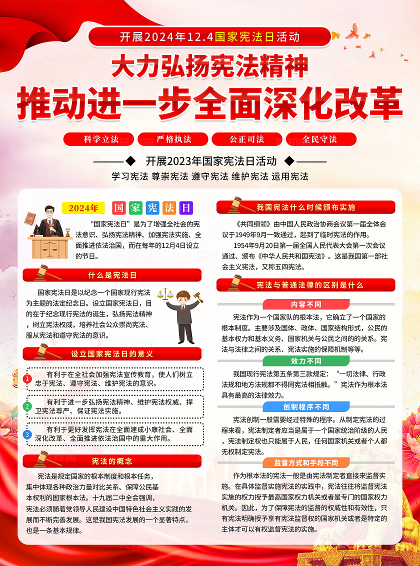 红色简约中国风2024年国家宪法日宣传知识宣传单设计
