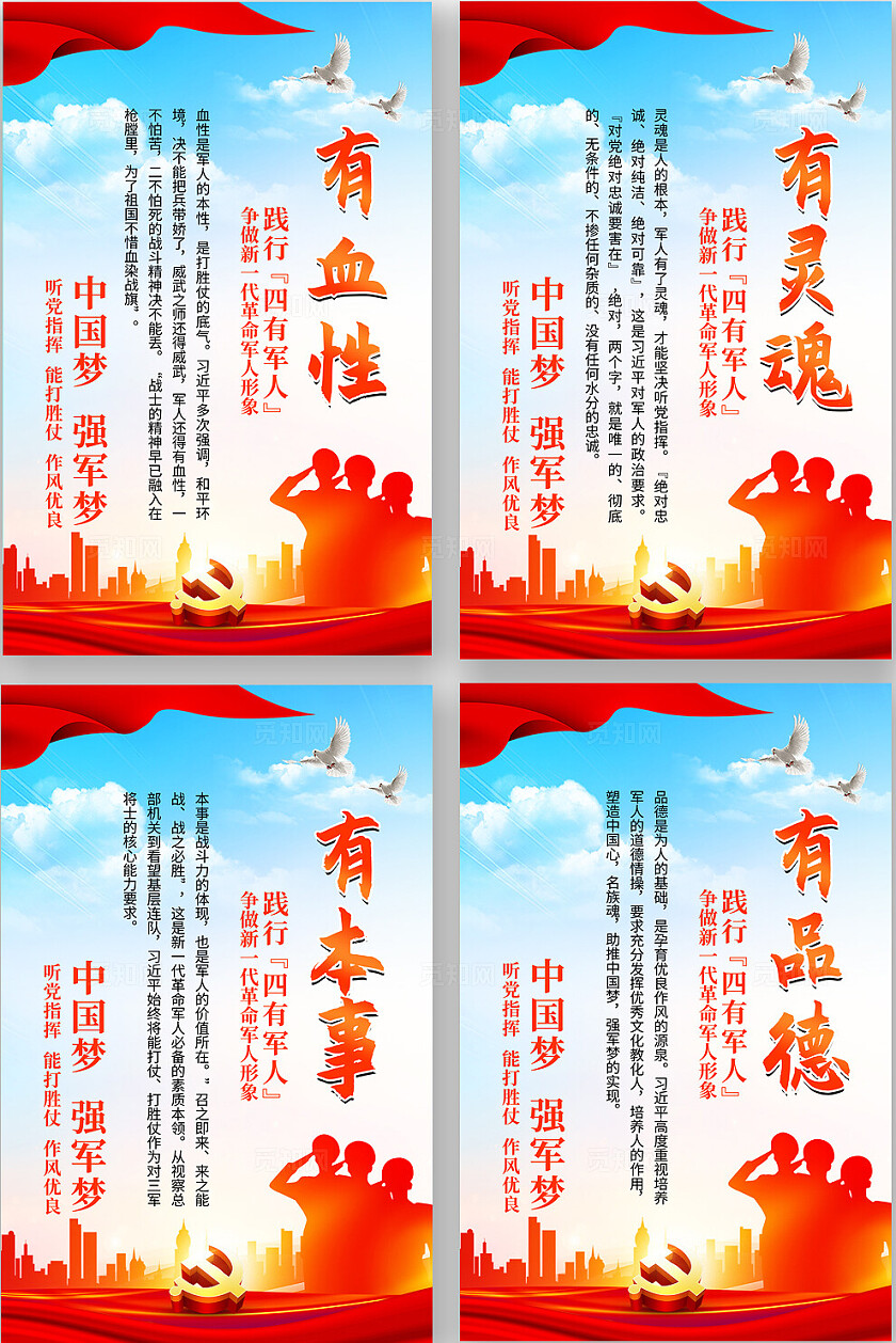 四有军人部队标语海报党政套图