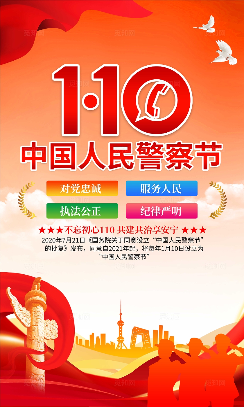 2025年红色大气110中国警察节套图中国人民警察节