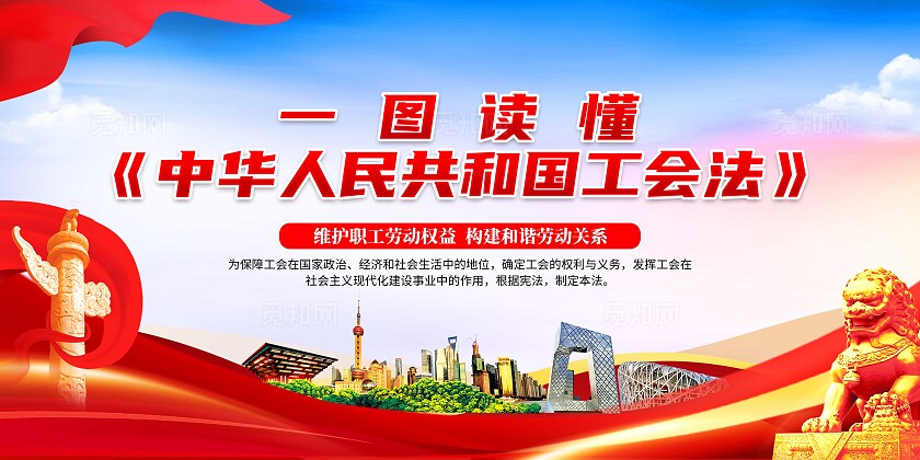 蓝色大气一图读懂中华人民共和国工会法宣传栏