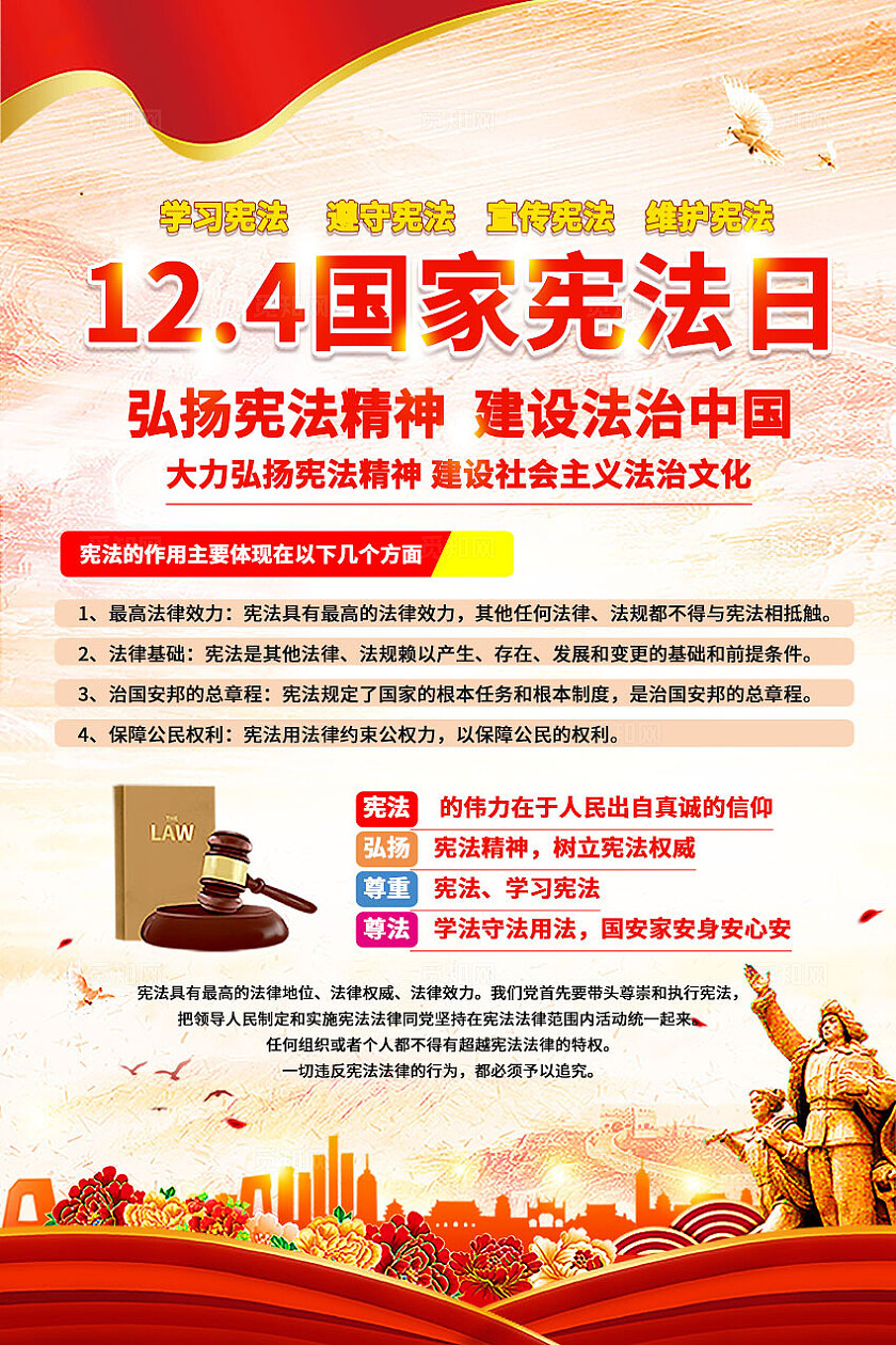 红色大气2024国家宪法日文案海报