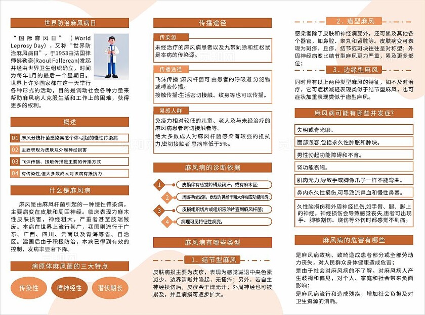 麻风病三折页国际麻风节世界防治麻风病日