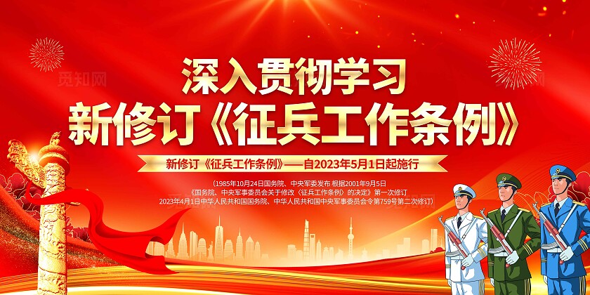 红色大气深入贯彻学习征兵工作条例入伍知识宣传栏背景征兵宣传2025春季征兵