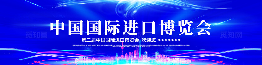 科技蓝色中国国际进口博览会论坛展板系列kv物料