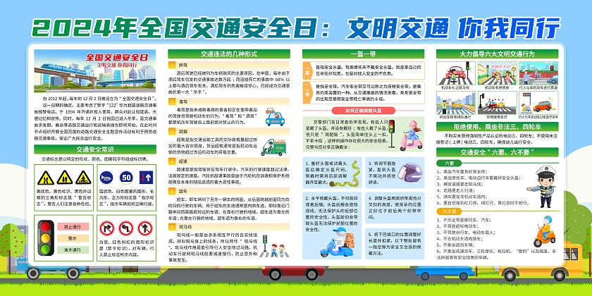 2024年蓝色清新全国交通安全日展板全国交通安全日宣传栏