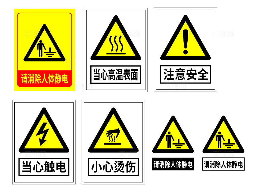 请消除人体静电当心高温注意安全当心触电小心烫伤标识牌