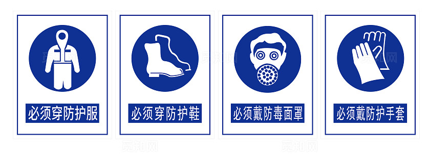 必须穿防护服必须穿防护鞋必须载防毒面罩必须戴防护手套标识牌