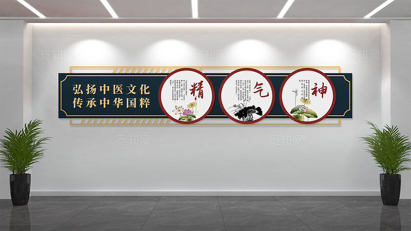 中国风精气神中医文化墙背景墙设计