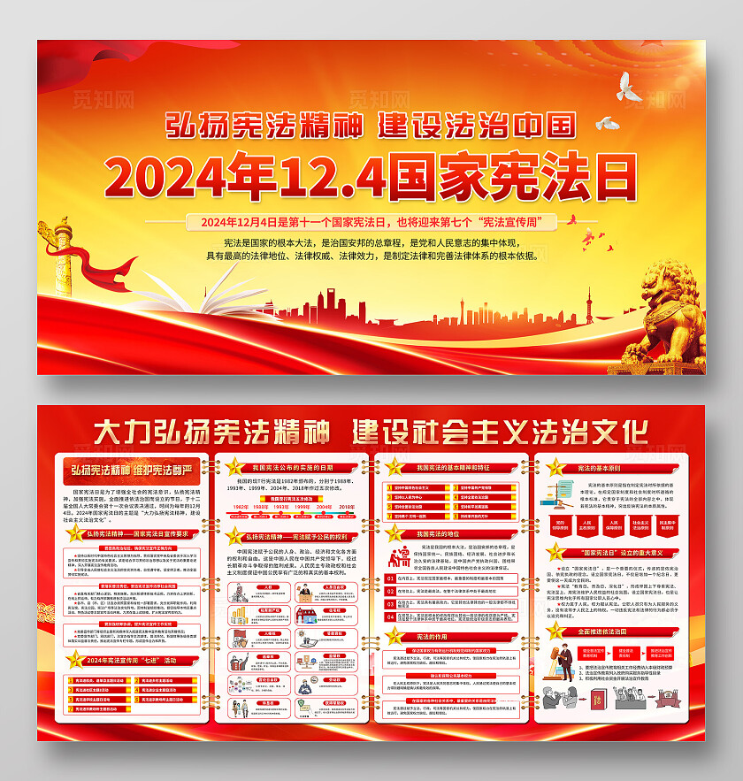红色大气宪法宣传周全国宪法宣传日知识宣传展板