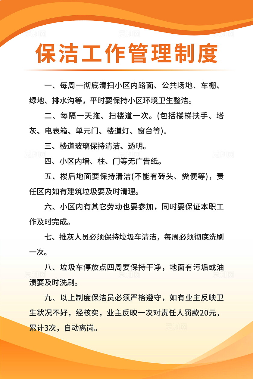 橘色简约科技感物业公司管理制度宣传套图海报设计人员组织架构图