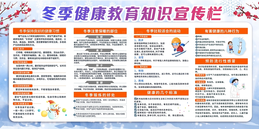 蓝色大气冬季健康教育宣传栏