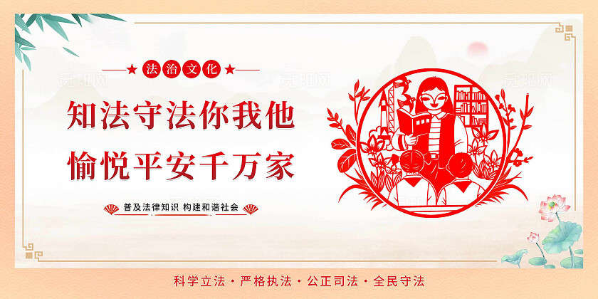 红色大气中式剪纸法治宣传教育展板宪法宣传周国家宪法日海报套图