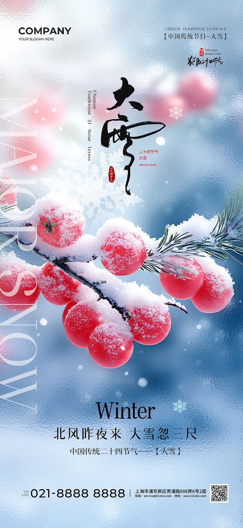 冬天雪景二十四节气大雪节气手机宣传海报大雪海报
