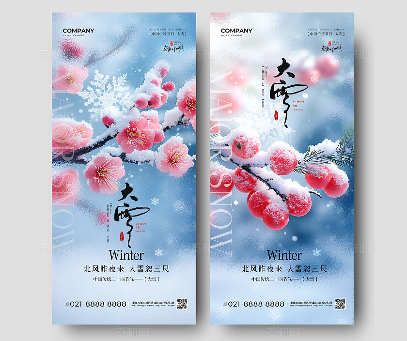 冬天雪景二十四节气大雪节气手机宣传海报大雪海报