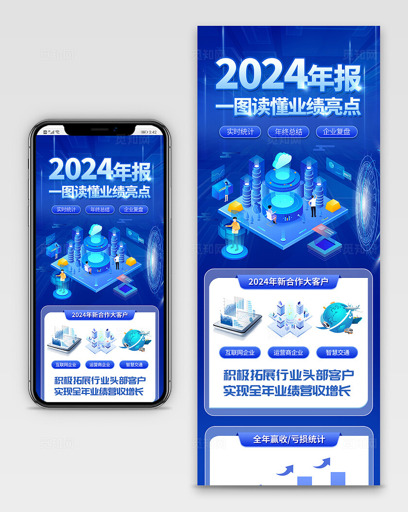 蓝色科技业绩报告年终数据总结业绩亮点年终总结企业年度财务报告融媒体宣传手机长图背景业绩汇报
