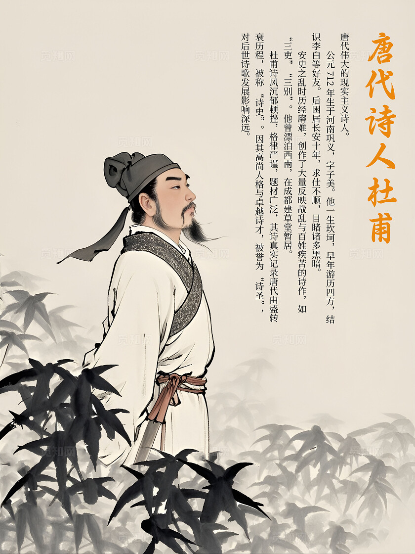 古代大诗人杜甫插画海报大唐诗魂杜甫插画古风中国风古人诗人