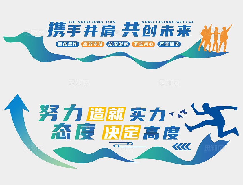 蓝色企业励志标语文化墙