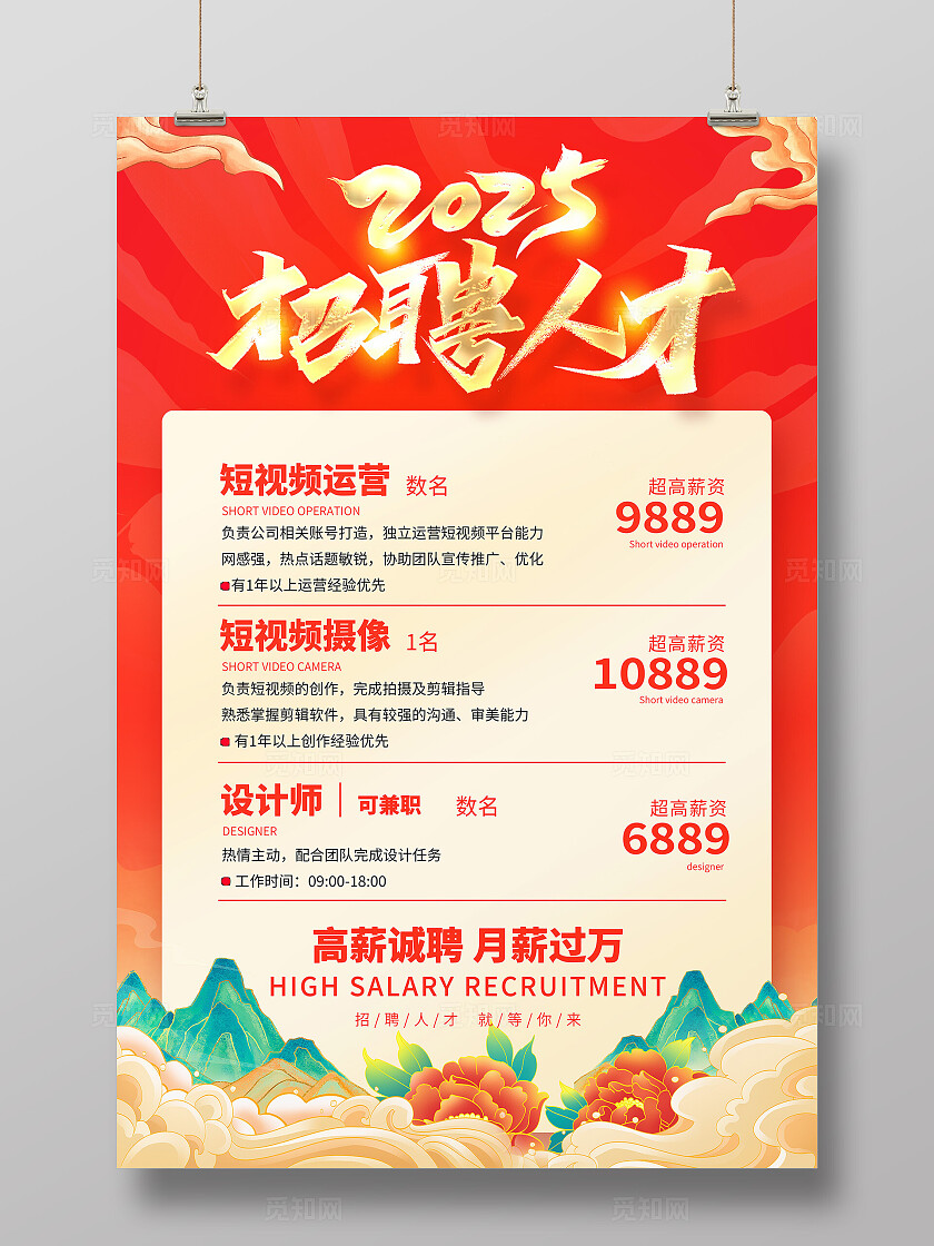 红色喜庆2025招聘海报设计2025蛇年新年招聘海报2025蛇年新年招聘文案海报
