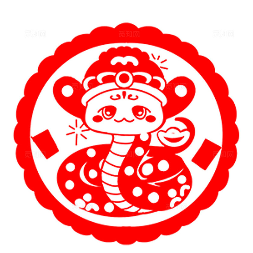 红色卡通蛇年2025新年春节新窗花春蛇年生肖红包插画