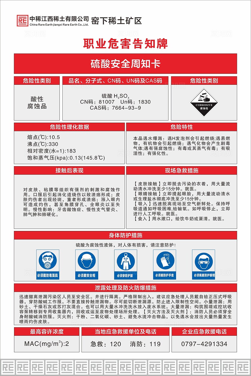 稀土除杂工序作业指导书  职业危害告知牌 制度牌